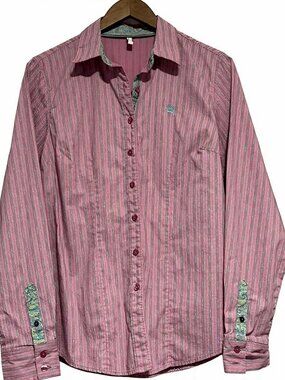 Cinch Pink Button-Up Shirt Pink Striped Size L